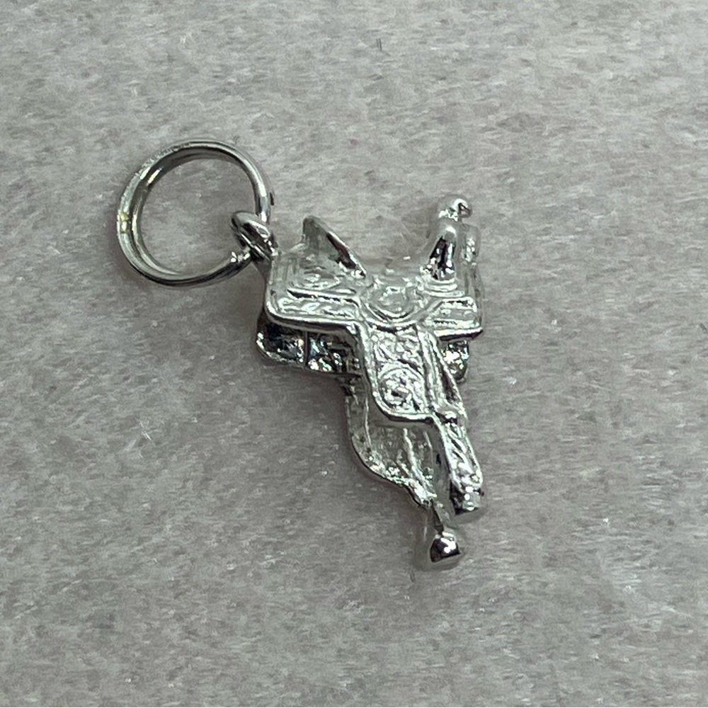 Vtg Sterling Silver Western Horse Saddle Mini Charm Bracelet Charm
